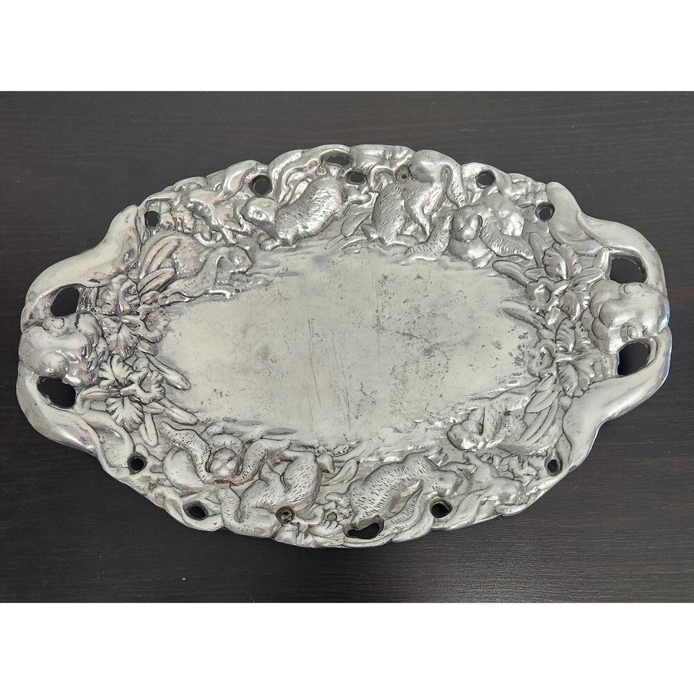 Vintage Peltrina Pewter Bunnies Design Decorative Plate